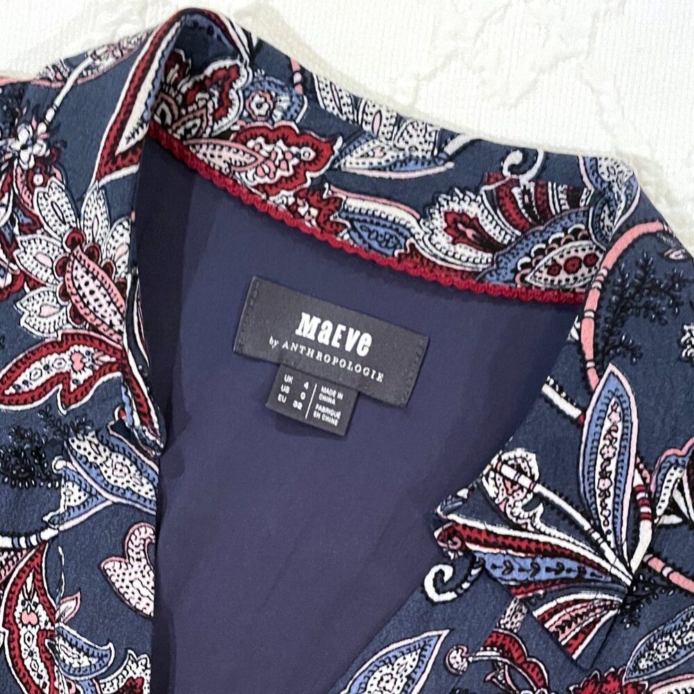 Anthropologie Maeve Calia Sleeveless Belted Shirtdress Blue White Size 0 - Picture 7 of 11